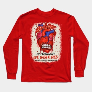 In February We Wear Red Heart Disease Awareness Ribbon Long Sleeve T-Shirt